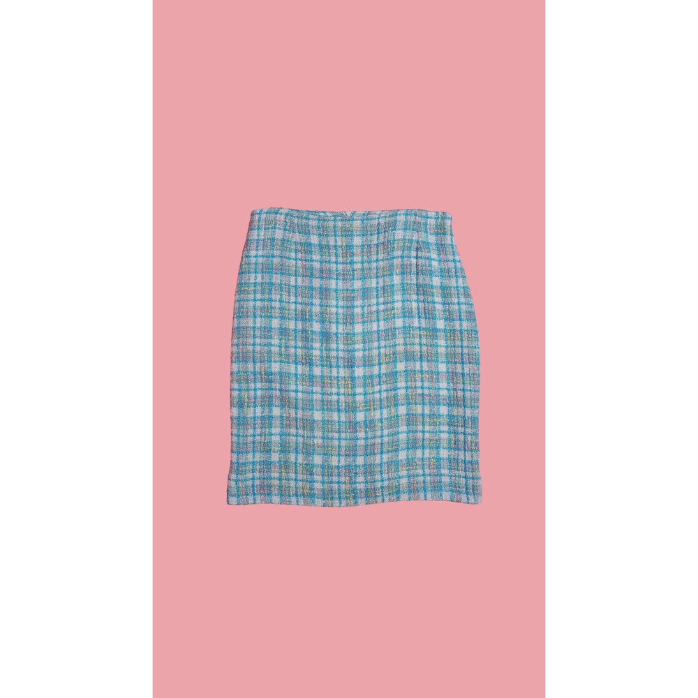 1990s-Y2K ANGEL NINA Blue Multicolor TWEED High Waist Pencil Wiggle Skirt. M-L